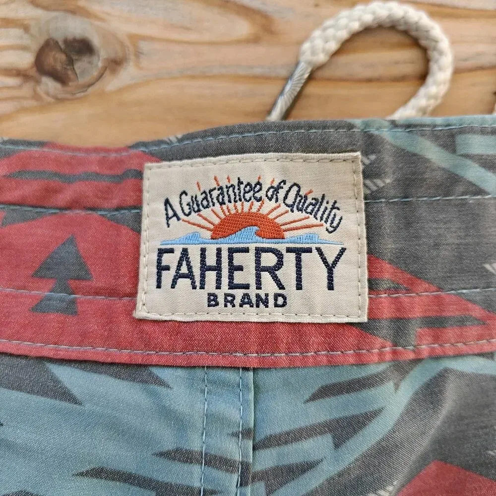 Faherty Men's Aztec Navite American Shorts Size 32 Red Blue